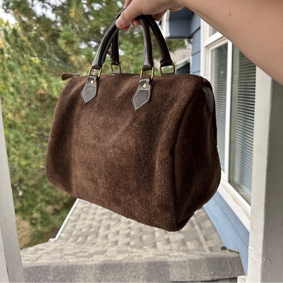 Vintage 70s Brown Suede Leather Doctor Bag Handbag Purse Chocolate Brown VTG - Picture 2 of 10